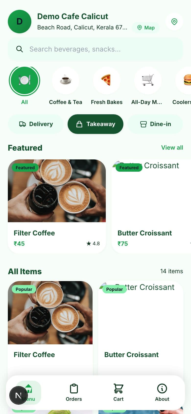 Fresh Green theme menu preview