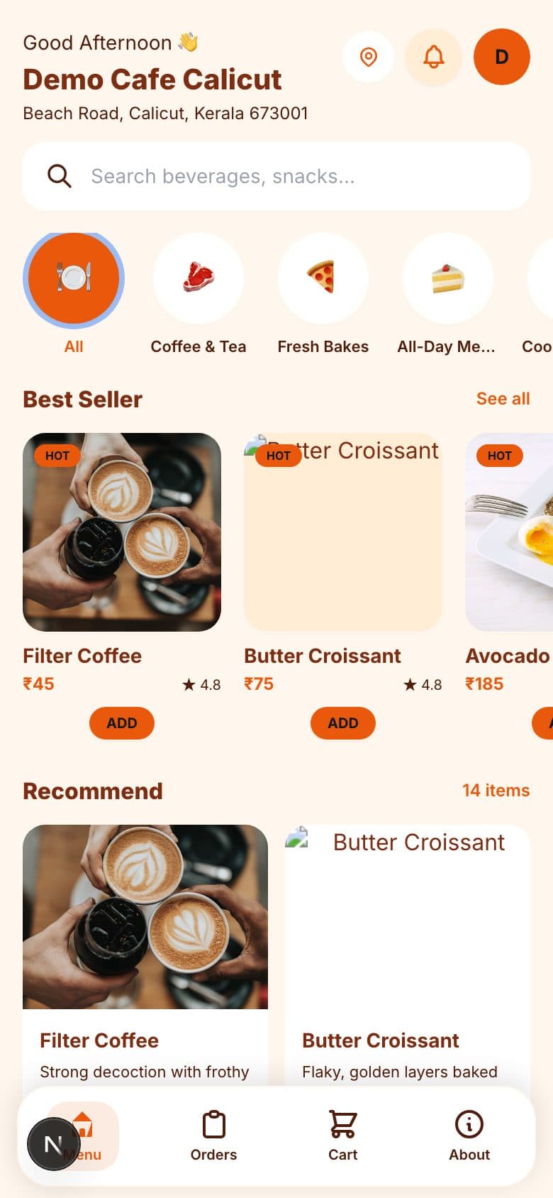 Sunset Bistro theme menu preview
